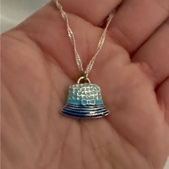 Coach Blue Enamel Signature Hat Pendant .925 Sterling Silver Necklace - Picture 2 of 7